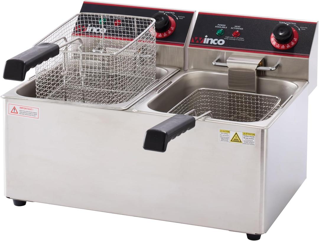 Winco Commercial-Grade Electric Countertop Deep Fryer, Dual Well,Silver