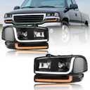 LED DRL Headlights Assembly for GMC Sierra 99-07/Yukon XL 1500 2500 00-06 Replacements Clear Reflector Black Housing