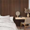 VEELIKE Walnut Wooden Slat Wallpaper Peel and Stick Waterproof Dark Wood Contact Paper for Walls 15.7''x118'' Self Adhesive Removable Faux Wood Slats Wall Panel Wallpaper for Bedroom Accent Wall Dcor
