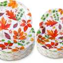 Yungyan 50 Pcs Thanksgiving Paper Plates Disposable Fall Autumn Plates Party Supplies 9 Inch 7 Inch Maple Leaf Dinner Dessert Tableware for Thanksgiving Fall Harvest Party Decorations