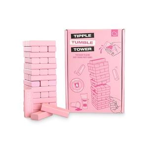 Bubblegum Stuff - Tipple Tumble Tower - The Ultimate Drinking and Dares Block-Stacking Game - Includes 54 Pink Blocks and 4 Shot Glasses