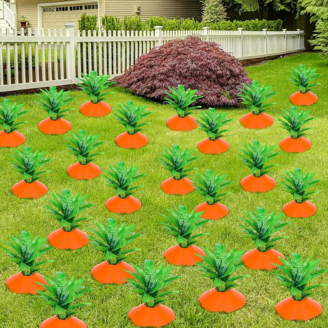 24 Set Easter Yard Carrot Decorations Garden Stake Fade Resistant Carrot Yard Stake Outdoor Plastic Rustic Sign for Easter Home Lawn Spring Party Supplies 2026 Upgraded Quality Material