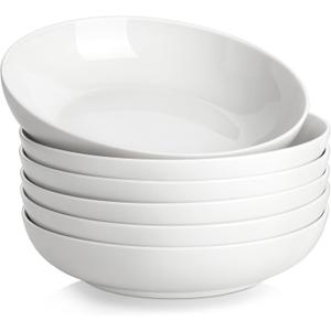 MALACASA 8.85" Large Pasta Bowls, 42 OZ White Salad Bowls Soup Bowls, Porcelain Serving Bowls Set of 6, Large Kitchen Bowl Plates Pasta Plates, Microwave & Dishwasher Safe