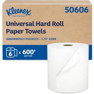 Kleenex Professional Universal Hard Roll Paper Towels, Bulk (50606), Hardwound 1.75" Core, Premium Absorbency Pockets, White (6 Rolls at 600' Each, 3,600'/Case)
