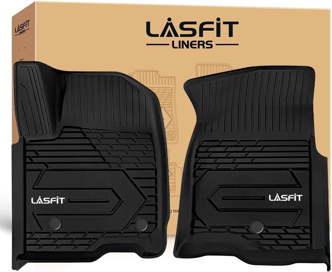 LASFIT Front Floor Mats 2019-2026 for Chevrolet Silverado/GMC Sierra 1500, Crew Cab/Double Cab, 2020-2026 Chevy Silverado/GMC Sierra 2500HD 3500HD, All Weather TPE Floor Liners, 1st Row Only