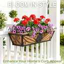 2 Pack 24 Inch Railing Planter Boxes with Coco Liner, Floral Scroll Metal Window Box Planters for Outdoor Plants, Black Hanging Window Baskets for Garden, Patio, Balcony Railing Decor