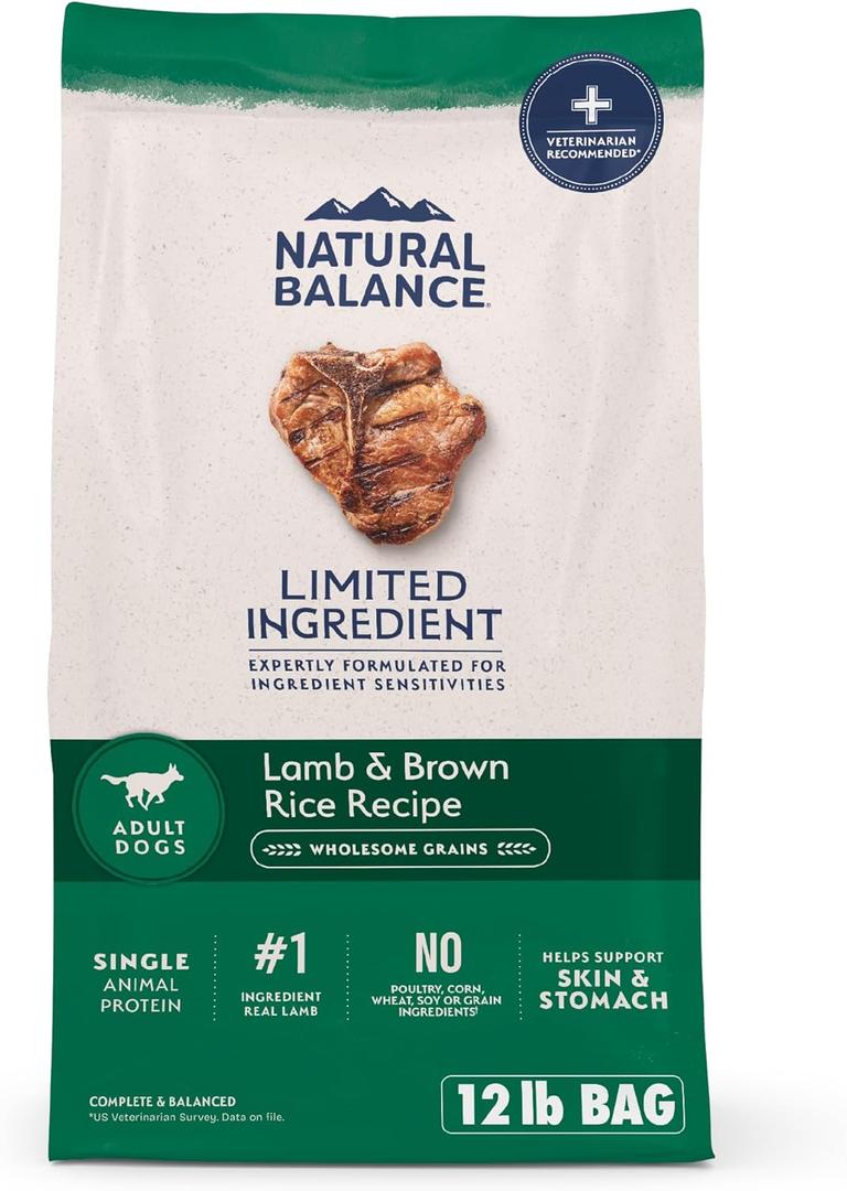 Natural Balance Limited Ingredient Adult Dry Dog Food with Healthy Grains, Lamb & Brown Rice Recipe, 12 Pound (Pack of 1) BBD: 08-29-2026