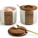 Salt and Pepper Bowl Ceramic, 10 Oz Salt and Pepper Cellar with Lid and Spoon, Farmhouse Salt Containers for Countertop, White (Set of 2)