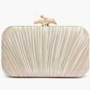 Women Evening Bag Clutch Purse, Pleated Satin Seashell Evening Clutch for Wedding Party Cocktail Prom Dinner with Pearl Chain