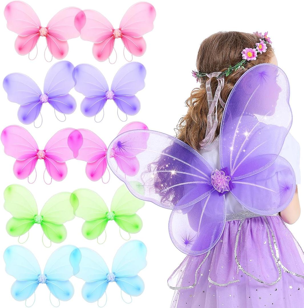 Jeowoqao Girls Fairy Wings Costume - Butterfly Wings for Kids, Little Girls Birthday Party and Halloween Dress Up (10pcs, Multicolored)
