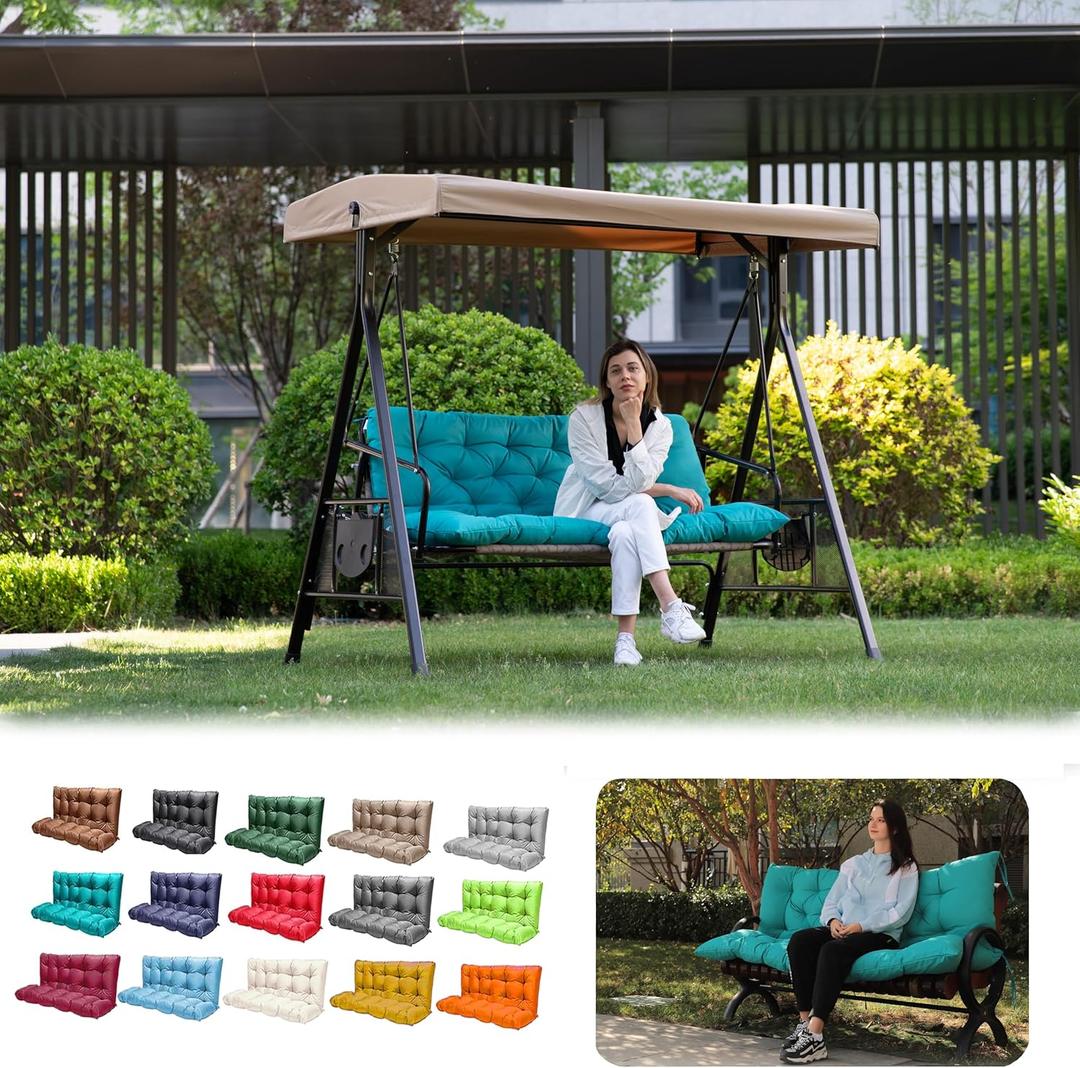 Porch Swing Cushions, Outdoor Swing Replacement Cushions 3 Seater with Backrest, Waterproof Bench Cushion with Ties,for Patio,Porch, Garden,Backyard (Lake Blue 60 * 40 in)