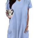 KISSMODA Women's Short Sleeve Tunic Tops Summer for Leggings Casual Long Tunics with Pockets T Shirts (M)