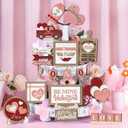 Yookeer 20 Pcs Vintage Valentine's Day Tiered Tray Decor Set, Rustic Farmhouse Wooden Mini Signs Love Heart Truck Cupid Candy Banner Tabletop Centerpiece Decorations for Home Kitchen Office Bar