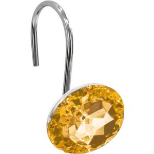 Gibelle Shower Curtain Hooks, Diamond Shaped Shower Curtain Rings Hooks for Bathroom Curtains Rod, Acrylic Decorative Rhinestones Bling Rolling Bathroom Accessories Set of 12, Gold