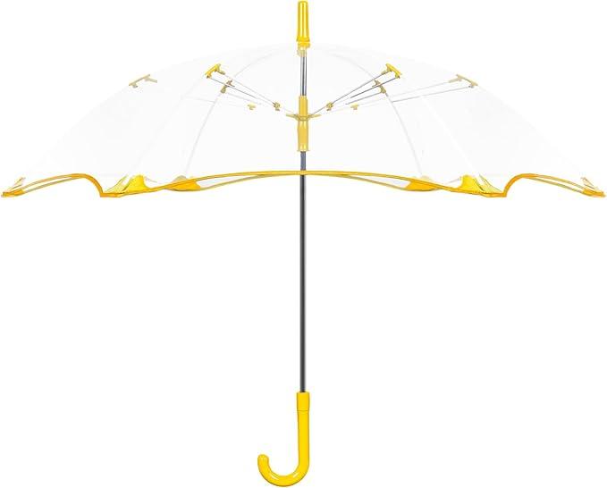 1 Pc Kids Clear Umbrella for Rain, Round Bubble Umbrella, Wide Coverage Arc 43 Inch, Auto Close, Windproof Strong Double Fiberglass Ribs With Spring Supporting for Each 6 Panels, Steel Shaft, Spoke Big