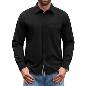 Lion Nardo Oxford Shirts for Mens Long Sleeve Dress Shirts Business Casual Button Down Shirts Untucked Shirts for Men (Black, S)
