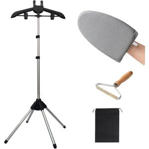 Garment Steamer Stand Rack for Clothes with Stand, Folding Garment Steamer Iron Stand for Home & Travel Ironing, Height Adjustable Lightweight Steamer Holder with Heat-Resistant Ironing Gloves