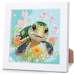xackcme Sea Turtle Diamond Art Painting Kits for Kids with Frame, Animal Diamond Art for Kids Ages 4-8-12, Easy Kid Gem Painting Kit with Beautiful Package for Gift Home Wall Decor (7x7 inch) (CC236)