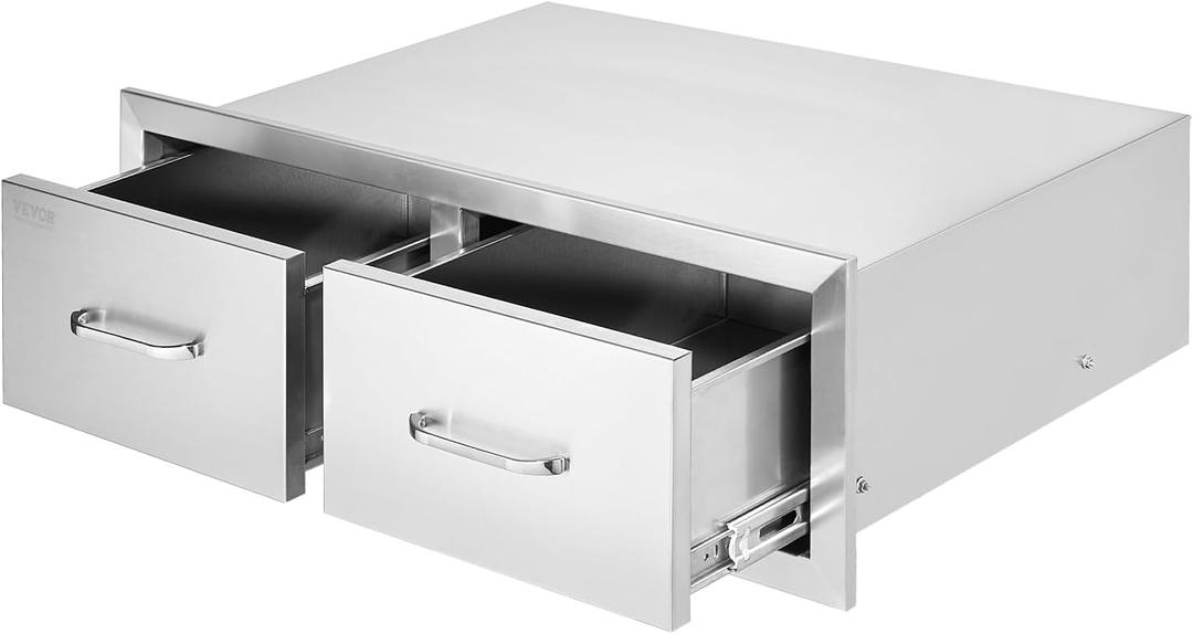 VEVOR Outdoor Kitchen Drawers 30" W x 10" H x 20" D, Horizontal Double BBQ Access Drawers Stainless Steel with Handle, BBQ Island Drawers for Outdoor Kitchens or Patio Grill Station