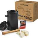 HomeBuddy Fermentation Crock (1 Gallon) with Weights, Acacia Wood Pounder and Recipie Book - Sauerkraut Fermentation Kit, Onggi Kimchi Jar, Fermenting Crock for Pickling or Sourdough (Black)