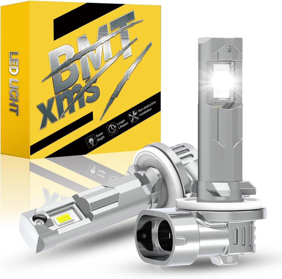BMT xms H27W 881 H27W/2 Fog Light Bulbs - 400% Brighter 20000LM 6500K White Light - 1:1 Mini Size, Pack of 2