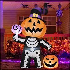 6FT Halloween Outdoor inflatables Decorations,Blow Up Skeleton & Pumpkin Decor, Built-in LED Lights,for Indoor Outdoor Yard Lawn Garden Halloween Party Decoration
