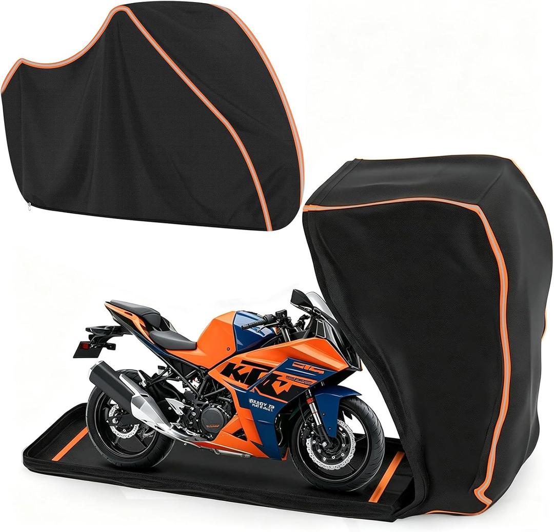 Full Enclosed Motorcycle Cover Waterproof, 600D Heavy Duty Motorcycle Cover Fits Motorcycles Length up to 86.5",with Reflective Strips Drawstring & Storage Bag (Black, (XXL) 96" x 41" x 50")