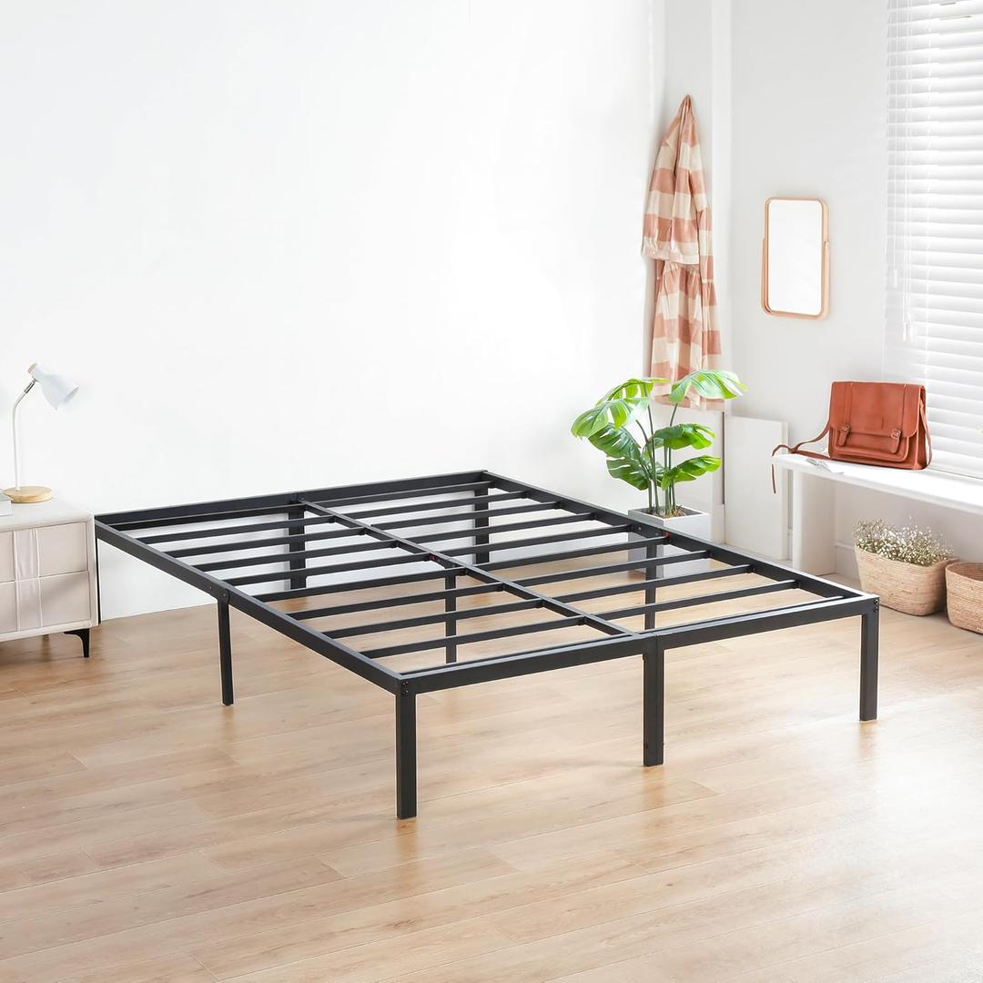 Olee Sleep 14 Inch Heavy Duty Steel Slat Anti-Slip Support, Easy Assembly Platform Bed Frame, Noise Free Steel Mattress Foundation, Maximum Storage, No Box Spring Needed, Black, King Size