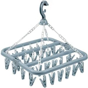 Clothes Drying Hanger with 32 Clips and Drip Foldable Hanging Rack (Light Blue)