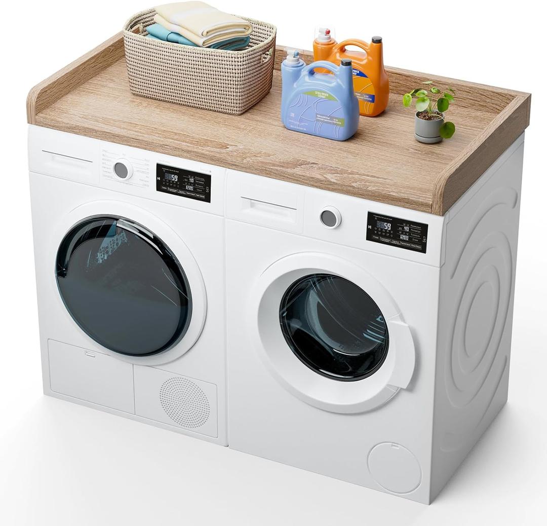 Washer and Dryer Countertop 27.5" W x 54" L Laundry countertop for Storage and Organization with Edge Rails, Oak