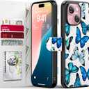 FUNMIKO for iPhone 13 Mini Case Wallet,Detachable Flip Folio Leather Cover,RFID Blocking 4 Card Slots Holder,Magnetic Kickstand,Protective Phone Shell for Women Girls 5.4",Blue Butterfly