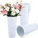 MIVIDE 6 Pack 9 Inch Galvanized Flower Bar Buckets, Flower Buckets for Flower Bar, Metal Flower Bucket Decoration and Metal Vase with Handles for Wedding, Balcony Garden, Home Decor(White)