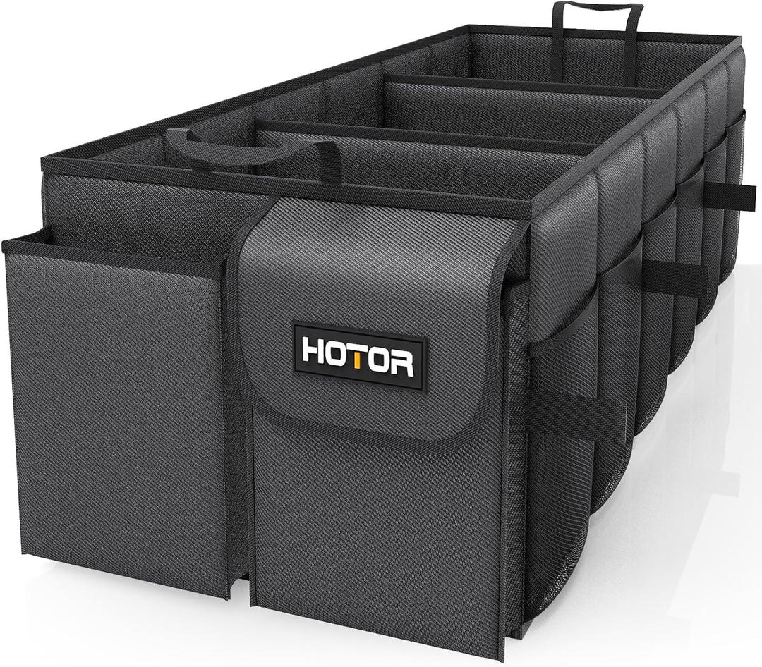 HOTOR Trunk Organizer for Car - Car Organizer, Foldable Trunk organizer for SUVs & Sedans, Sturdy Organization for Car Accessories, Tools, Sundries, Black, 3 Compartments, 31.9"12.6"10.6"