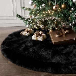 iMucci 36inch Christmas Tree Skirt Thick Wool Fur Black Tree Skirt Small Tree Skirts Black Trees Skirt Holiday Party Decoration