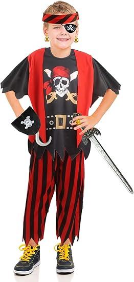 Kids Pirate Costume Set Pirate Captain Dress Up Outfits Playset for Boys Girls Halloween Role Play Cosplay S
