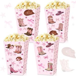 BACH AND BOUJEE 12Pcs Pink Cowgirl Popcorn Boxes Western Cowgirl Birthday Party Decorations Pink Western Goodies Candy Boxes Party Favors Gift Bags Wild West Baby Shower