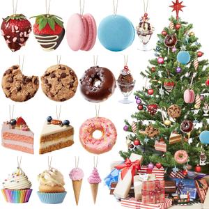 32 Pieces Pastel Christmas Wooden Candy Ornaments Set for Tree Hanging Decoration Christmas Dessert Cookie Cupcake Donut Ice Cream Ornaments for Xmas Candy Party Decor