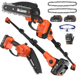 MAXLANDER 2-in-1 Cordless Pole Saw & Mini Chainsaw, 6 Inch Electric Pole Saws for Tree Trimming, 20V Battery Pole Saw with 2 Chains, 14ft Reach Pole Chainsaw(2PCS Battery and Charger Included) (Orange)