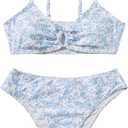 COZYEASE Girls' 2 Piece Ditsy Floral Print Knot Front Ruched Triangle Bikini Swimsuit 11Y