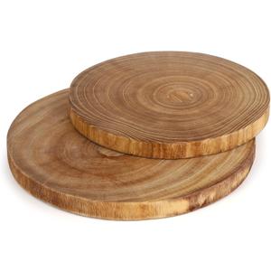 Nicunom 2 Pack Large Wood Slab Serving Board, 9"-10"/11"-12" Wood Cheese Server Round Board, Wooden Slices for Table Centerpieces