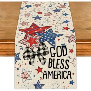 Independence Day Table Runner 4th of July Patriotic Memorial Day Decorations 13x71 Inch 250 Anniversary USA Merchandise Supplies Indoor Outdoor for Home Party Kitchen Decor A20