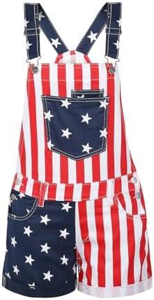 Women's American Flag Overalls Cotton Summer Rompers 4th of July Patriotic Jumpsuit Outfit Casual Adjustable Bibs Size XL