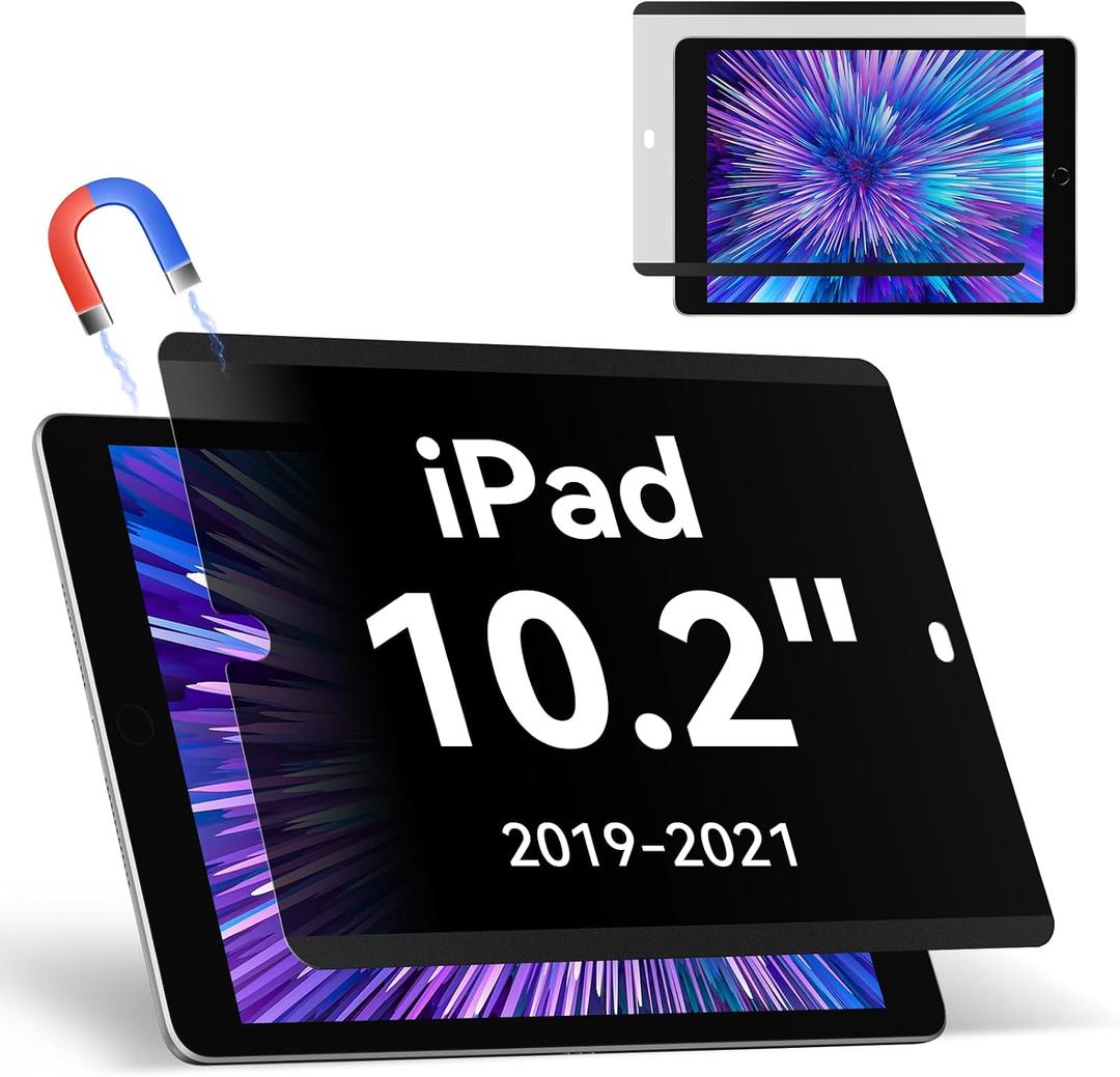 Magnetic Privacy Screen Protector Compatible with iPad 9th 8th 7th 10.2 Inch & iPad Air 3th & iPad Pro 10.5", Removable Anti Glare Blue Light Bubble-Free Black Security Protector Private Filter [1 PACK] iPad 10.2" Privacy Screen