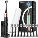 Kuicur Sonic Electric Toothbrush for Adults and Kids, Comes with 10 Brush Heads & Travel Case, 5 Modes with 2 Minutes Built in Smart Timer, One Charge for 90 Days, 42,000 VPM Motor (Black)