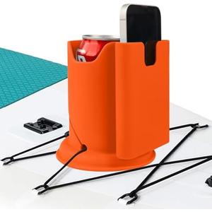 Paddleboard Cup Holder, Paddle Board and Kayak Drink Holder, 2-in-1 Drink & Phone Holder, Paddleboard Accessory for Surfboards, Canoes, SUPs, Kayaks, Boats (Orange)