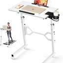 Small Standing Desk with Wheels, Portable Treadmill Desk, Rolling Desk Adjustable Height for Laptop, Mobile Standing Table for Walking Pad, Bedside Table (White)