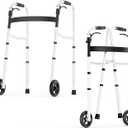 Standard Walkers for Seniors - 8 Levels Adjustable Height Folding Walker with Wheels, Lightweight Front Wheel Walkers for Elders & Adults & Handicapped, Weighing Up to 350 Pounds Rolling Walker (Silver)