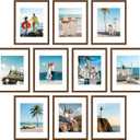 decorUhome 11x14 Picture Frame Set of 10, Display Photos 8x10 with Mat or 11x14 Unmatted for Picture Frames Collage Wall Decor, Brown