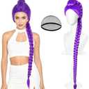 Long Purple Braids Cosplay Wigs for Women Men, ROOKEA Costume Wigs Plaited Braid Hair Cosplay Accessories Prop for Halloween Costume Party Supplies