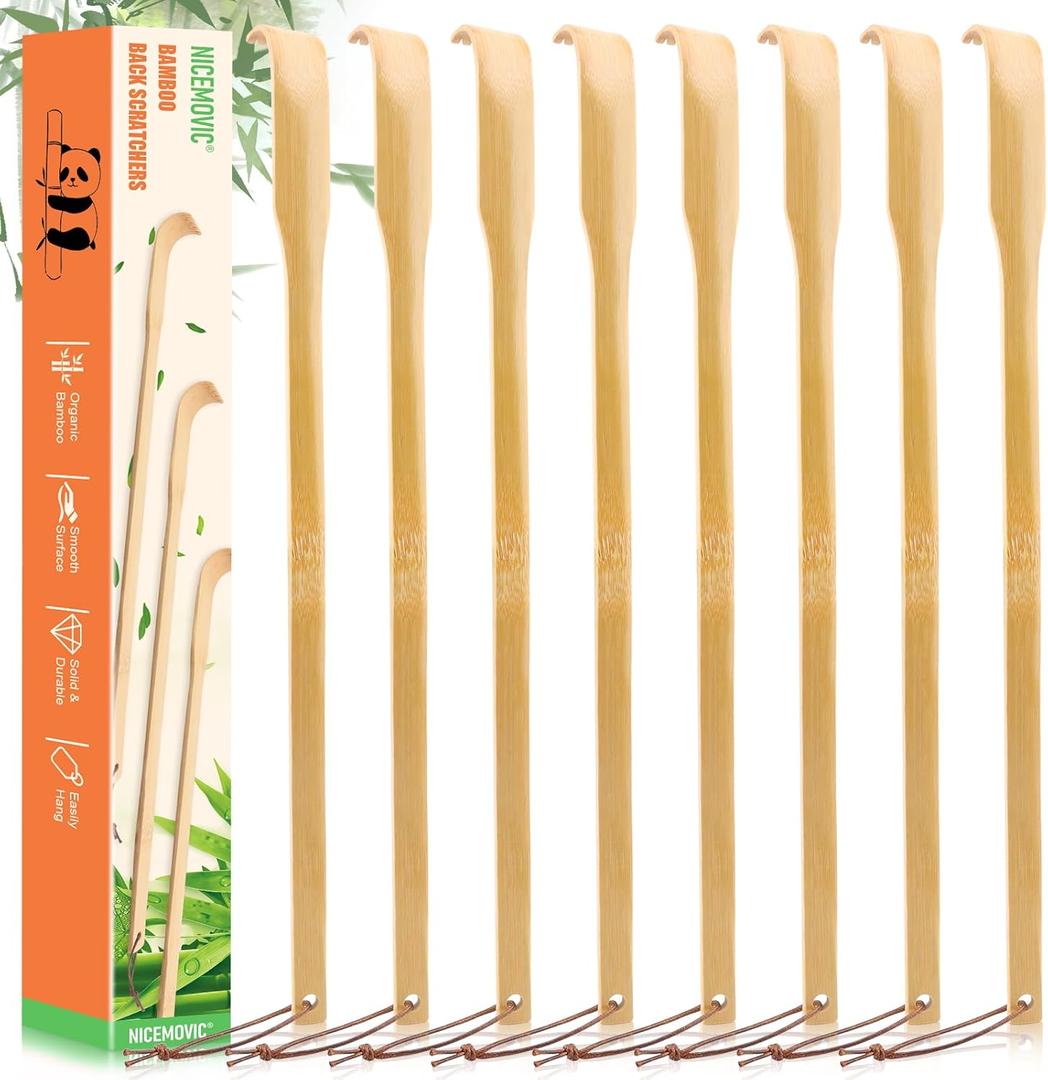 NICEMOVIC 8 Pack Wooden Bamboo Back Scratcher for Men Women Adults, Easter Basket Stuffers, Christmas Gifts Stocking Stuffers for Seniors Elderly Men Women, 16.5 Inch Long Handle Back Scratchers